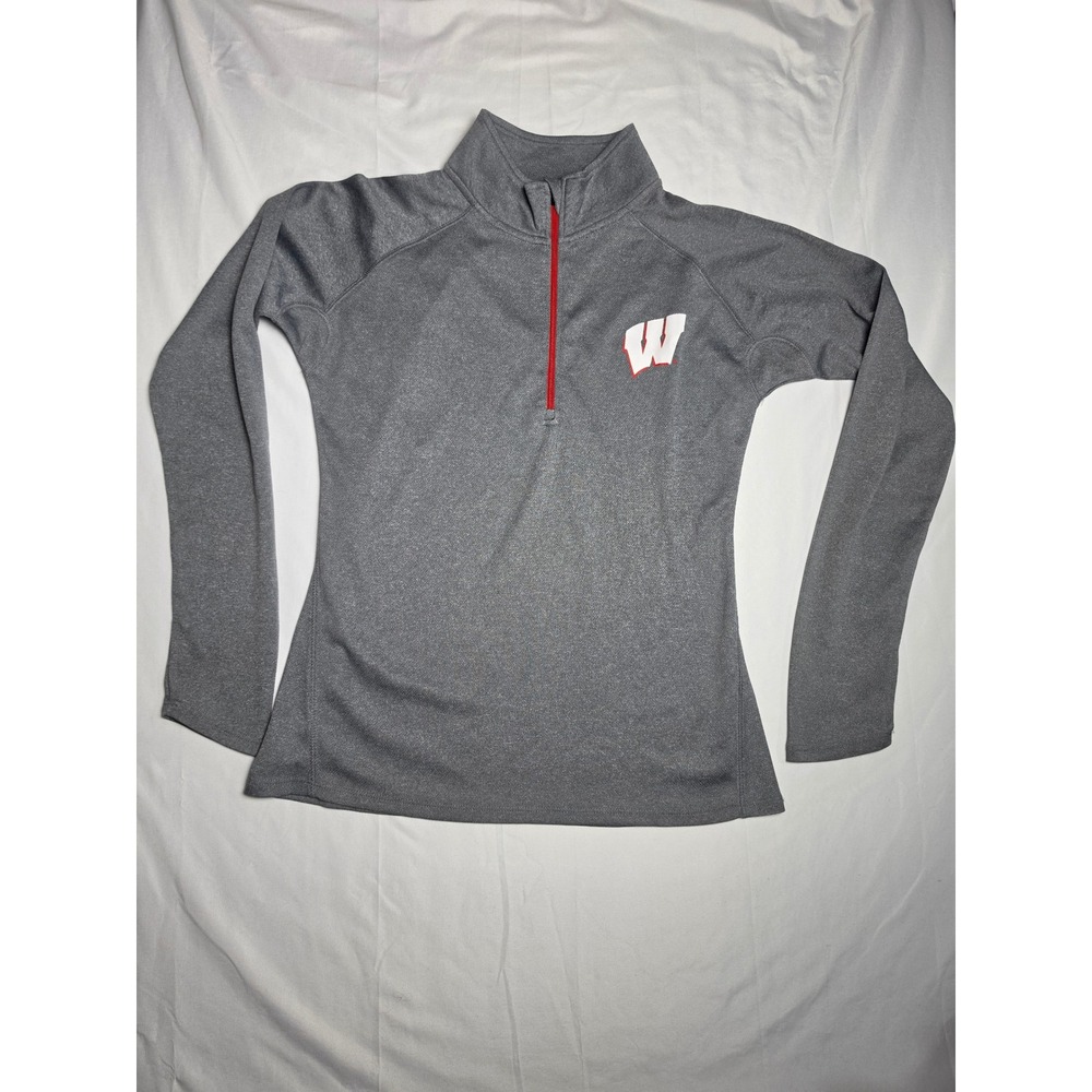 Knights Apparel Wisconsin Badgers Quarter Zip Pullover Gray Womens Medium M 7-9